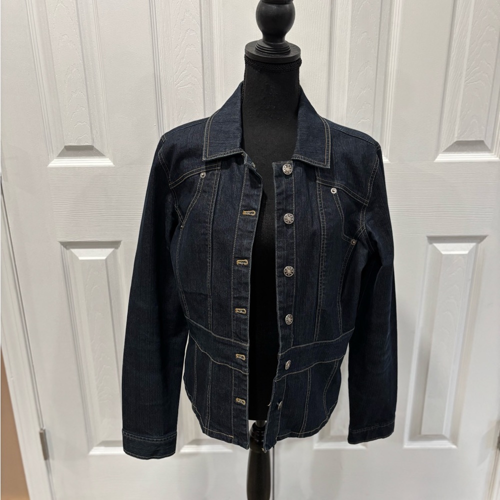 BILL BLASS WOMENS VINTAGE Dark Blue WASH DENIM JACKET size PL